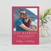 Modern Script Viva Magenta minimalistisch huwelijk Aankondiging (Staand voorkant)