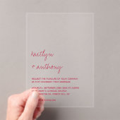 Modern Script Viva Magenta minimalistisch huwelijk Acryl Uitnodigingen (Insitu (Draagbaar))