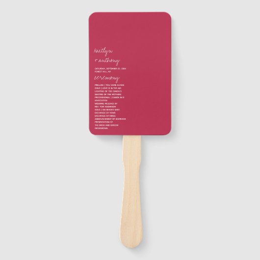 Modern Script Viva Magenta minimalistisch huwelijk Handwaaier (Voorkant)
