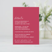 Modern Script Viva Magenta minimalistisch huwelijk Informatiekaartje (Staand voorkant)