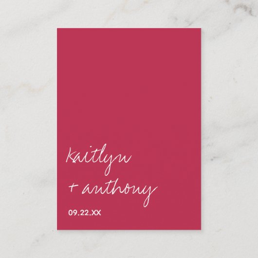 Modern Script Viva Magenta minimalistisch huwelijk Informatiekaartje (Achterkant)