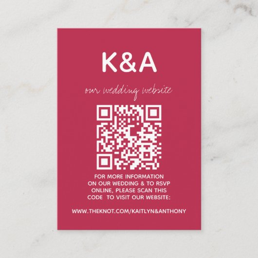 Modern Script Viva Magenta minimalistisch huwelijk Informatiekaartje (Voorkant)