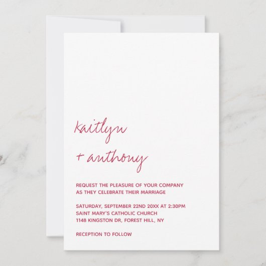 Modern Script Viva Magenta minimalistisch huwelijk Kaart (Voorkant)