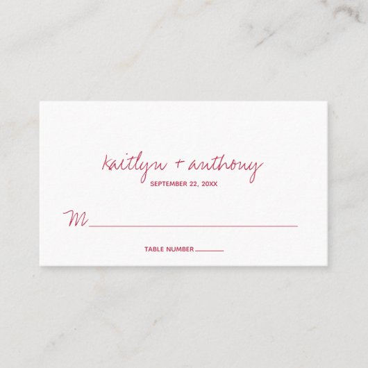 Modern Script Viva Magenta minimalistisch huwelijk Plaatskaartje (Voorkant)