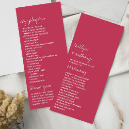 Modern Script Viva Magenta minimalistisch huwelijk Programmakaart