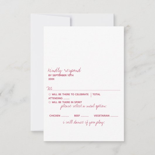 Modern Script Viva Magenta minimalistisch huwelijk RSVP Kaartje (Voorkant)