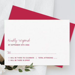 Modern Script Viva Magenta minimalistisch huwelijk RSVP Kaartje