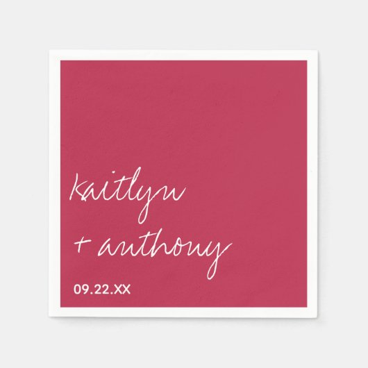 Modern Script Viva Magenta minimalistisch huwelijk Servet (Voorkant)