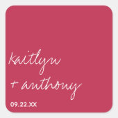 Modern Script Viva Magenta minimalistisch huwelijk Vierkante Sticker (Voorkant)