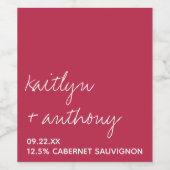 Modern Script Viva Magenta minimalistisch huwelijk Wijn Etiket (Enkel label)