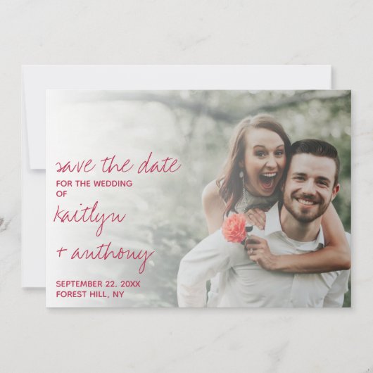 Modern Script Viva Magenta Minimalistische Foto Save The Date (Voorkant)
