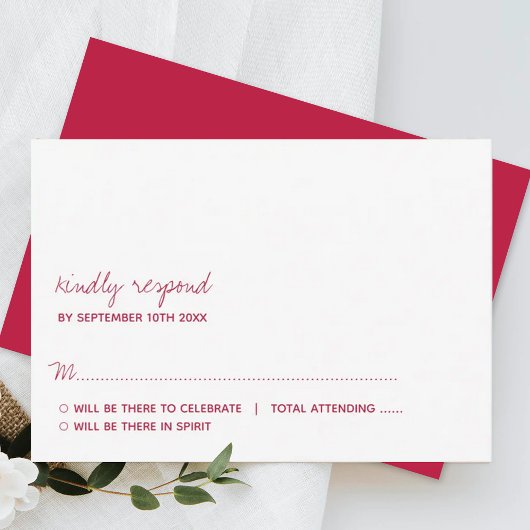 Modern Script Viva Magenta Minimalistische Trouwka RSVP Kaartje
