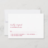 Modern Script Viva Magenta Minimalistische Trouwka RSVP Kaartje (Voorkant)