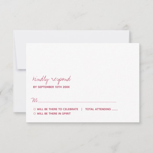 Modern Script Viva Magenta Minimalistische Trouwka RSVP Kaartje (Voorkant)