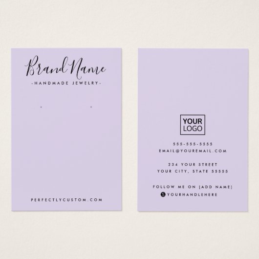 Modern script voegt logo paarse oorring display ca visitekaartje (Voorkant /achterkant)