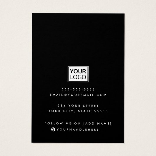 Modern script voegt logo zwarte oormeringskaart to visitekaartje (Achterkant)