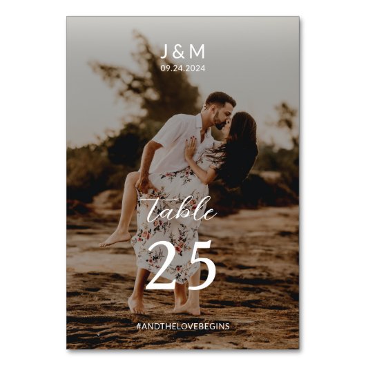 Modern Script Volledige Foto Monogram Bruiloft Kaart (Voorkant)