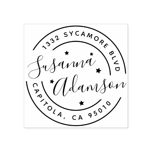 Modern script Volledige naam Ronde retour adres Rubberstempel (Afrduk)