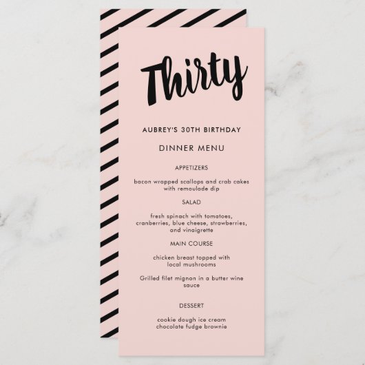 Modern script voor 30e verjaardag menu (Voorkant / Achterkant)