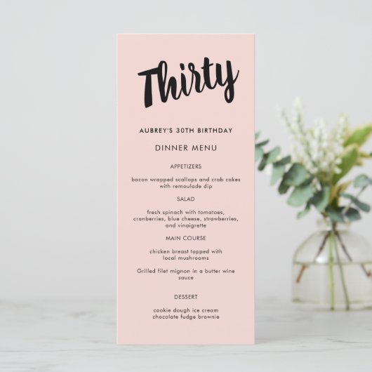 Modern script voor 30e verjaardag menu (Staand voorkant)