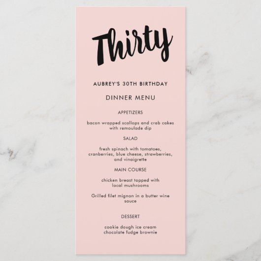 Modern script voor 30e verjaardag menu (Voorkant)