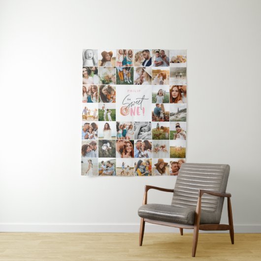 Modern script voor 50ste verjaardag met meerdere f wandkleed (In situ)