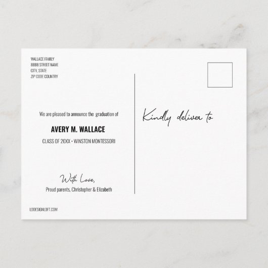 Modern Script voorschool Afstuderen met foto Aankondigingskaart (Achterkant)