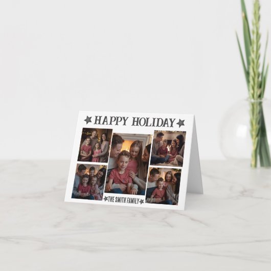 Modern Script Vouwkaart 5 Foto's  Prettig Kerstfee Kaart (Voorkant)