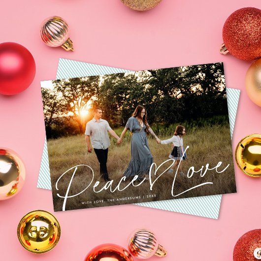 Modern Script Vrede Hart Liefde Kerstmis Een foto Feestdagenkaart