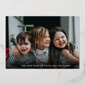 Modern Script Vrede Liefde Vreugde Kerst Foto Folie Feestdagenkaart (Voorkant)