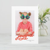 Modern script vreugdevolle  kleuren één foto feestdagenkaart (Staand voorkant)