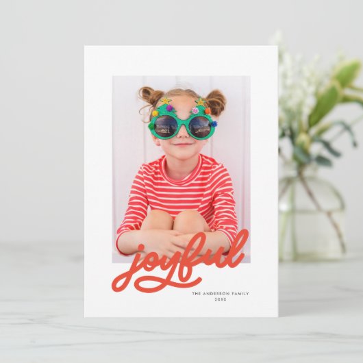 Modern script vreugdevolle  kleuren één foto feestdagenkaart (Staand voorkant)