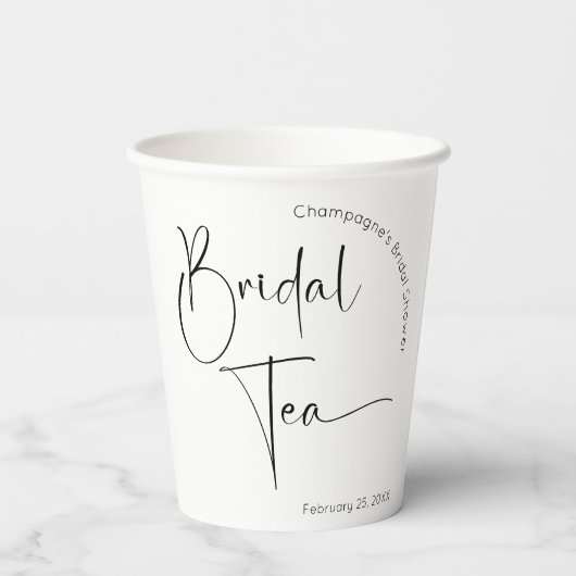 Modern Script Vrijgezellenfeest bruidsthee Papieren Bekers (Achterkant)