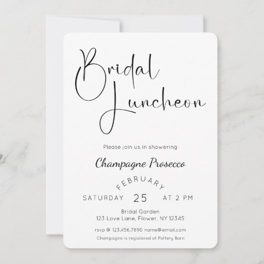 Modern Script Vrijgezellenfeest Luncheon Kaart (Voorkant)