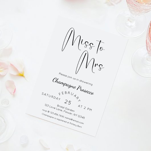 Modern Script Vrijgezellenfeest Miss to Mrs. Kaart