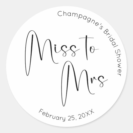Modern Script Vrijgezellenfeest Miss to Mrs. Ronde Sticker (Voorkant)