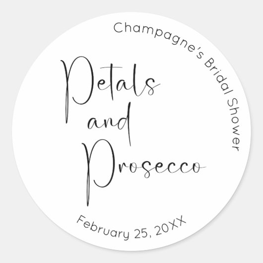 Modern Script Vrijgezellenfeest Petals en Prosecco Ronde Sticker (Voorkant)