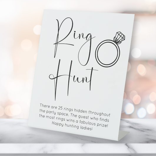 Modern Script Vrijgezellenfeest Ring Hunt Reclamebord Met Voetstuk