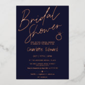 Modern script vrijgezellenfeest ring roos goud folie uitnodiging (Voorkant)