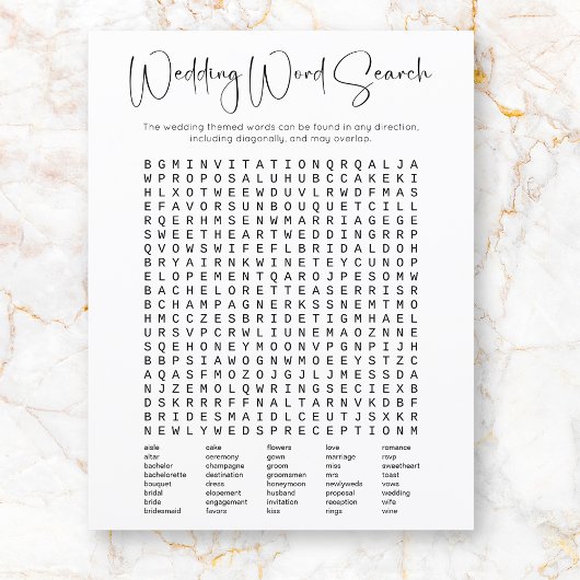 Modern Script Vrijgezellenfeest Word Search Game