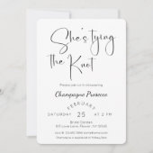 Modern Script-Vrijgezellenfeest Ze bindt de knoop Kaart (Voorkant)