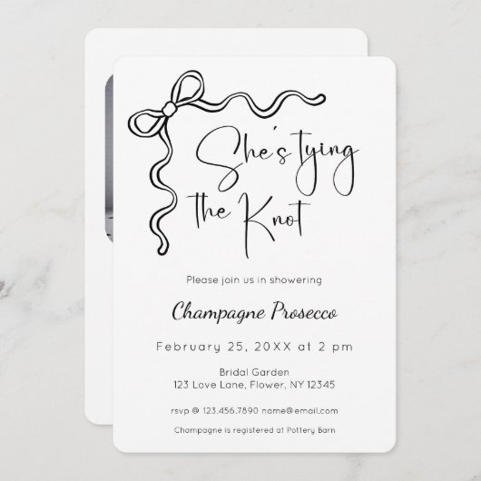 Modern Script-Vrijgezellenfeest Ze bindt de knoop Kaart (Voorkant / Achterkant)