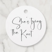 Modern Script-Vrijgezellenfeest Ze is de knoop aan Bedankjes Labels (Voorkant)