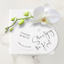 Modern Script-Vrijgezellenfeest Ze is de knoop aan Bedankjes Labels