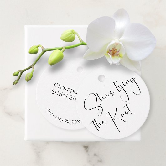 Modern Script-Vrijgezellenfeest Ze is de knoop aan Bedankjes Labels