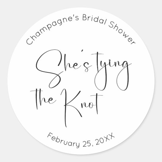 Modern Script-Vrijgezellenfeest Ze is de knoop aan Ronde Sticker (Voorkant)