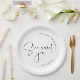 Modern script Vrijgezellenfeest zei ze ja Papieren Bordje