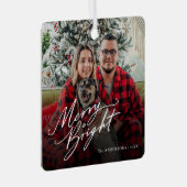 Modern Script Vrolijk en helder kerstfoto Metalen Ornament (Voorkant Rechts)