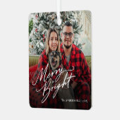 Modern Script Vrolijk en helder kerstfoto Metalen Ornament (Voorkant links)