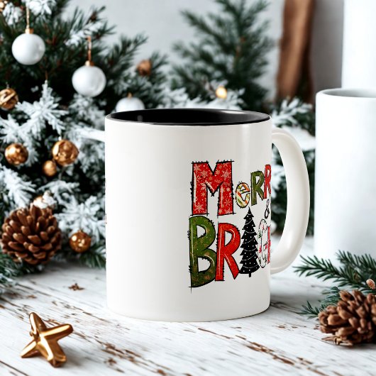 Modern script Vrolijk en helder kleurrijk Kerstmis Tweekleurige Koffiemok